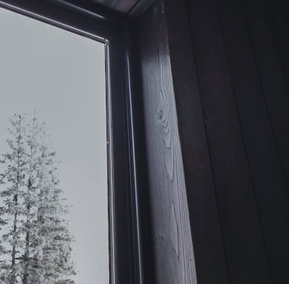 This image depicts an accent wall highlighting a large window, framing the outdoor view.