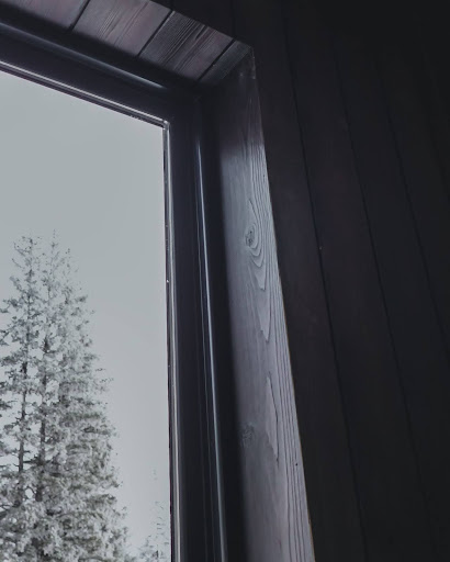 This image depicts an accent wall highlighting a large window, framing the outdoor view.